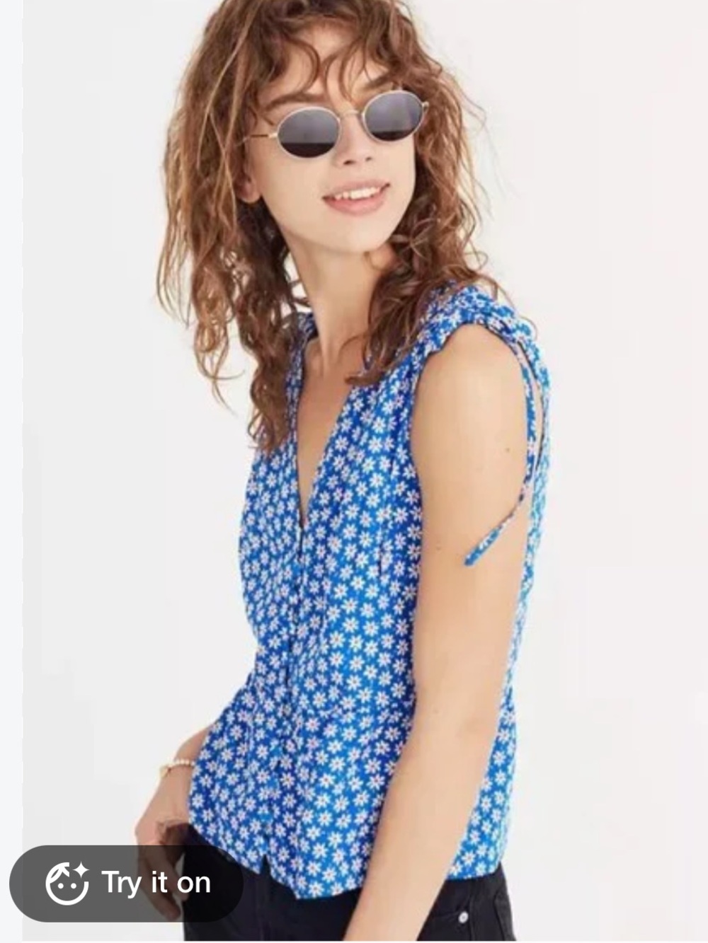 Madewell Blue Mini Daisy Tie-Shoulder Tank Size S